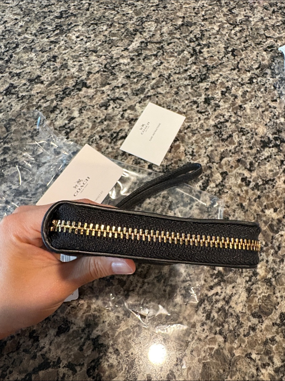 NWT Coach Black Crossgrain Leather Phone Zip Wallet with Gold Accent - Picture 5 of 10